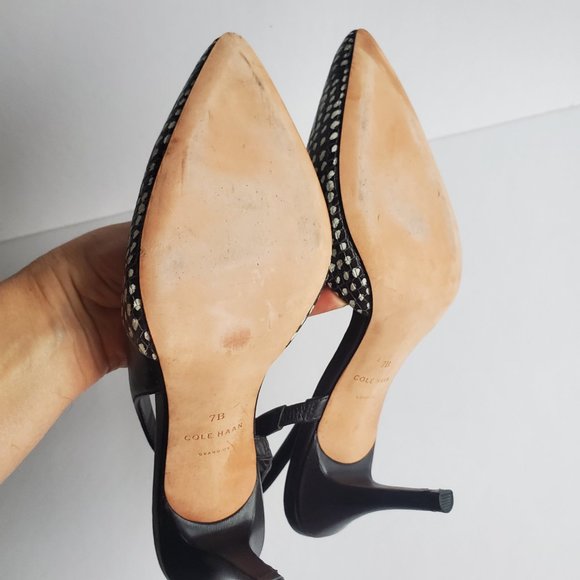 Black & White Leather Slingback Heels Snakeskin Reptile Print Office Event Party - Picture 8 of 8